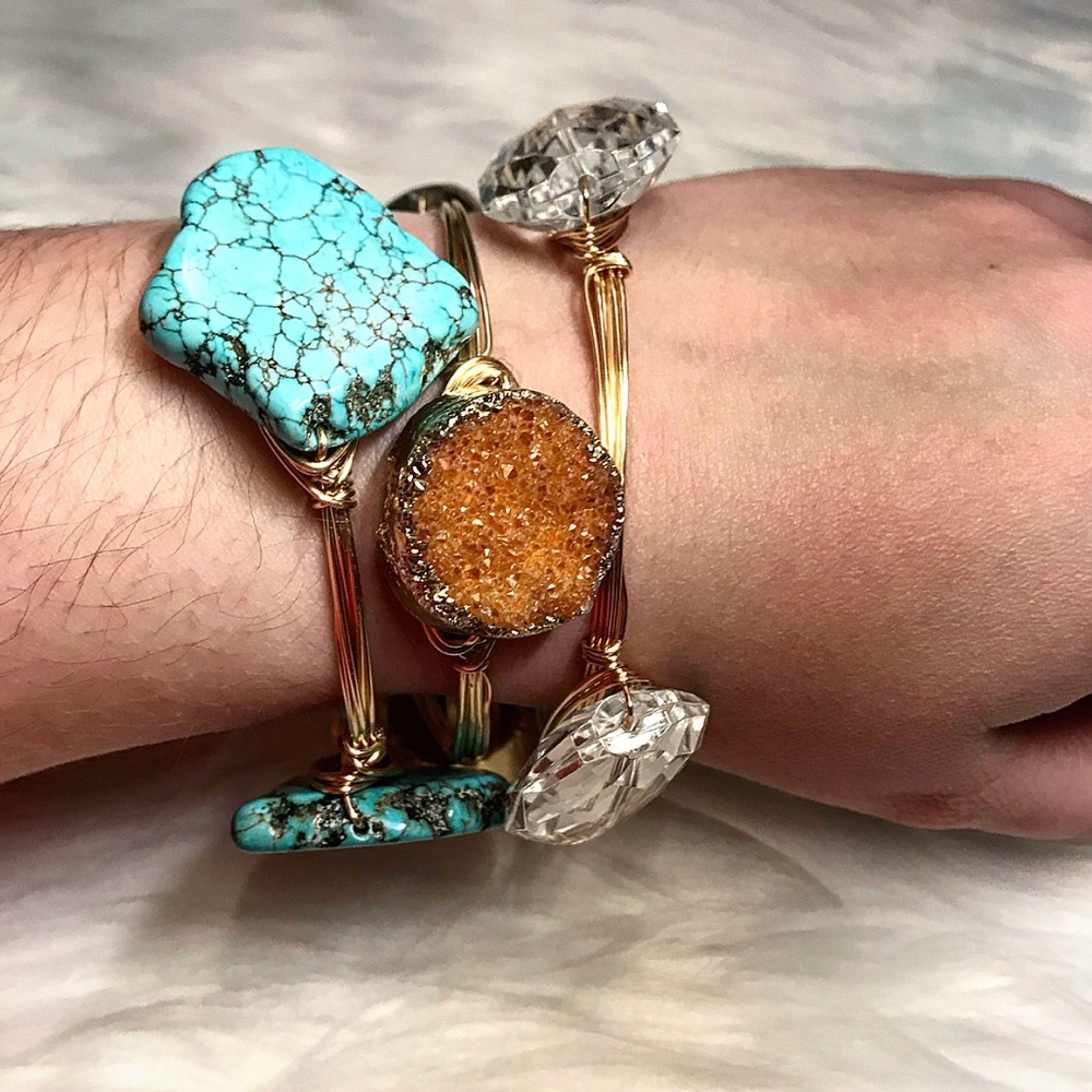 ✨LAST! Handmade Druzy Stone Wire Wrapped Bangle - Picture 3 of 9